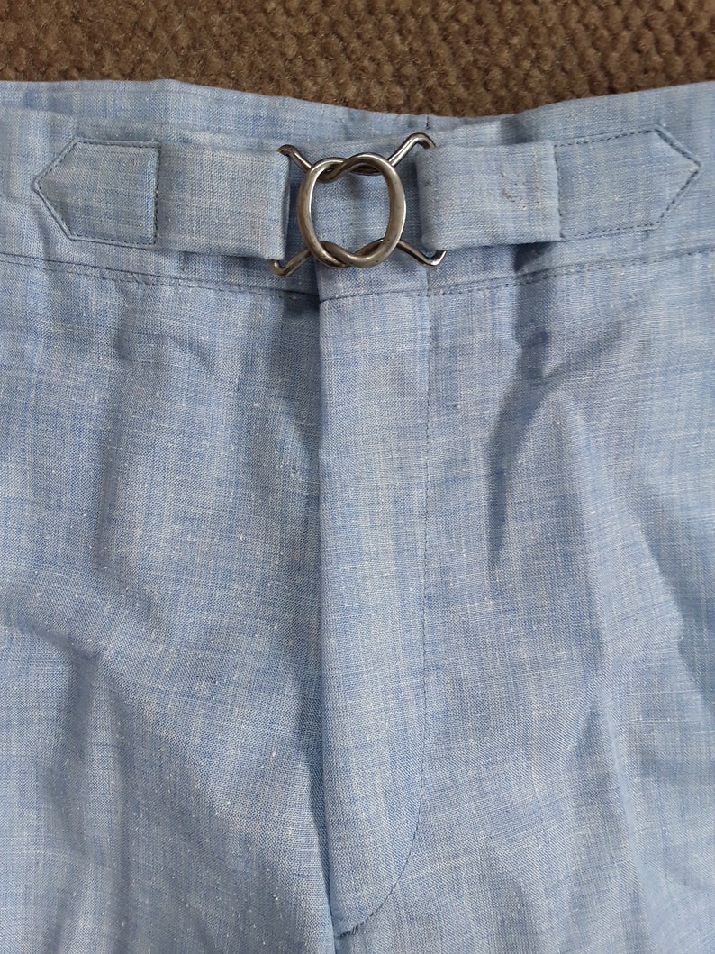 1980s Men/'s Lightweight Summer Pants Size 38 Beltless Casual Trousers 2 Front Buckle Closure
