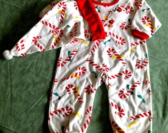 Baby's First Christmas Romper Set, Candy Cane Cap and Pajama, Newborn Photo Prop
