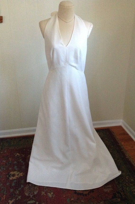 Vintage White Halter Dress, 70s Halter Top Maxi Dr