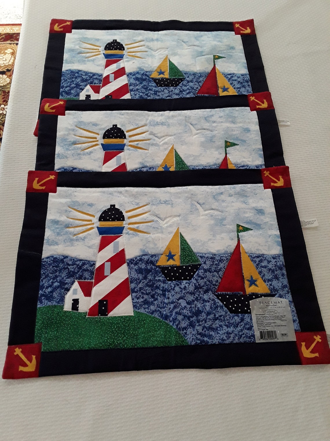 Nautical Placemats With Lighthouse and Sailboats Set of 3 Etsy