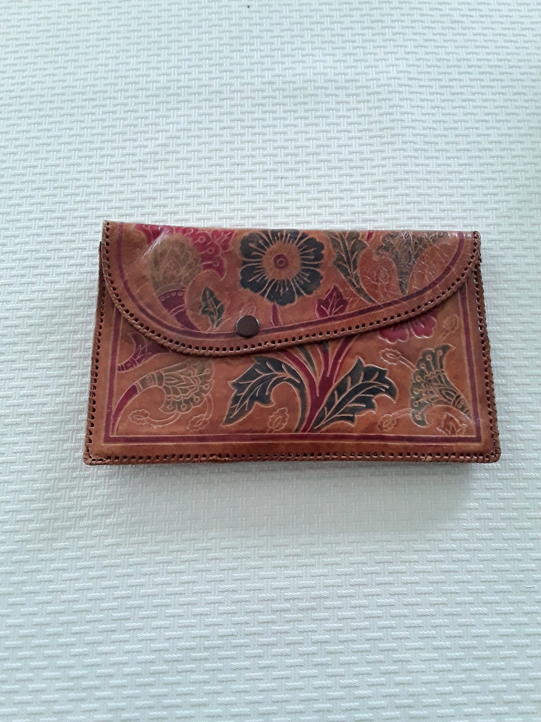 Tooled Leather Purse Set, Matching Leather Clutch Wallet and Coin Purse ...