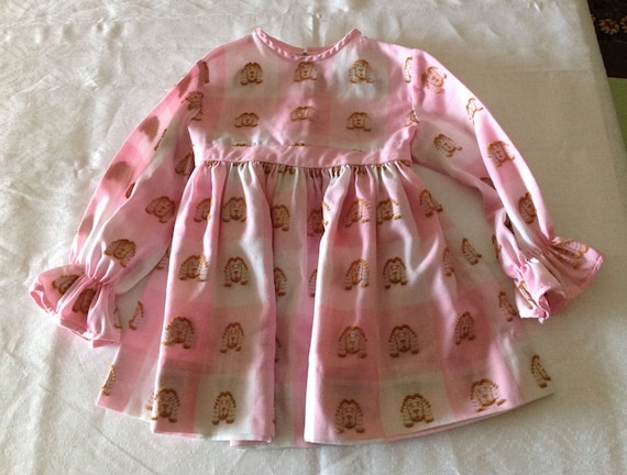 1971 Cinderella Plaid Dress, Long Sleeve Pink & Wh