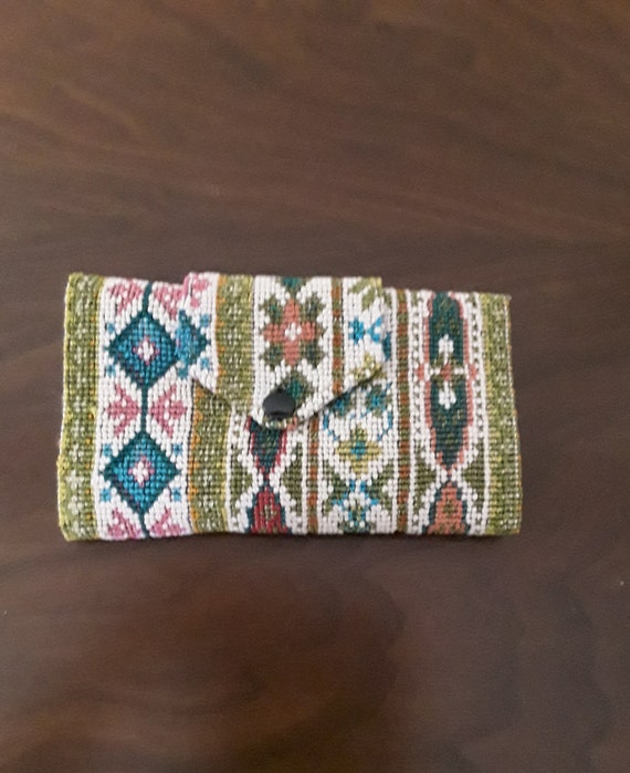 Vintage Tapestry Wallet, Colorful Geometric Carpet