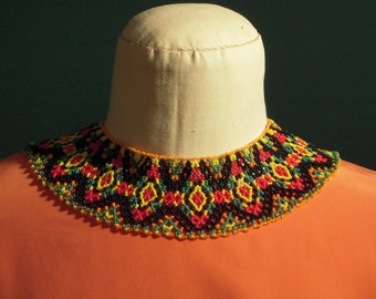 Traditional Ukrainian Hand Beaded Gerdan, Colorful Seed Beaded Ukrainian Jewelry, Embroidery Design