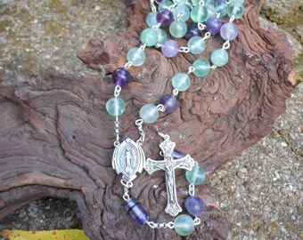 Sterling Silver Fluorite Rosary - handmade - free US shipping