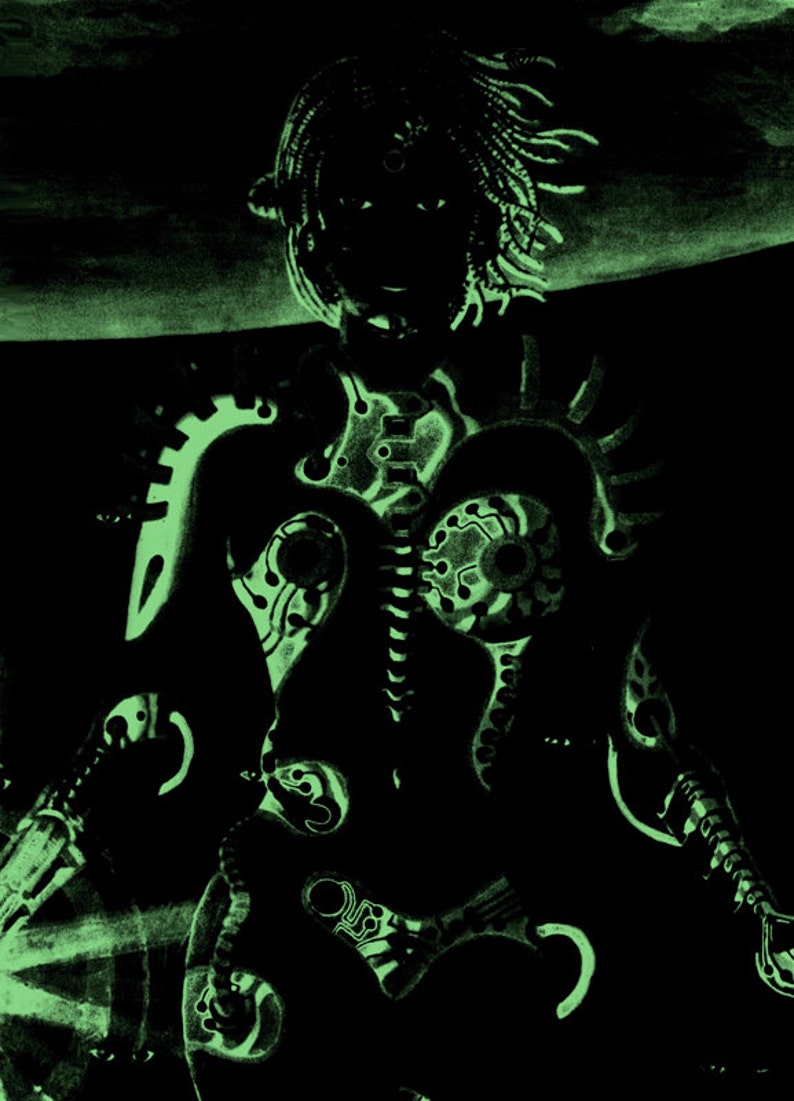 Biomechanoid UV Black Light Fluorescent & Glow In The Dark Phosphorescent Psychedelic Psy Goa Trance Art Postcard image 2