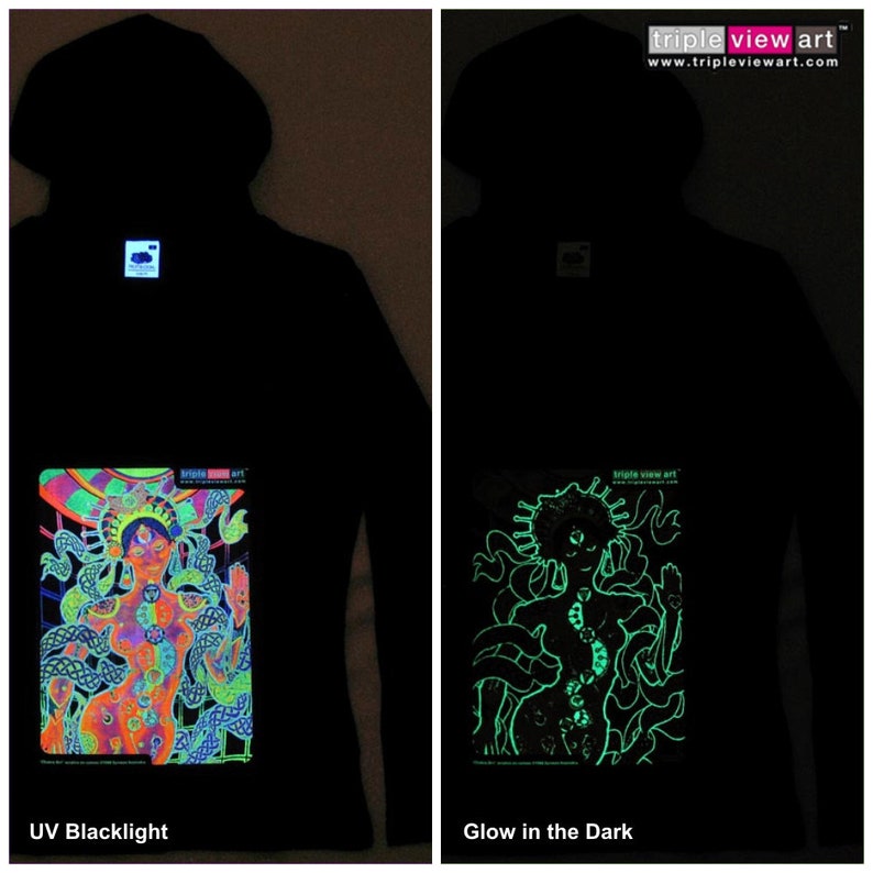 Chakra Girl UV Black Light Fluorescent & Glow In The Dark Phosphorescent Psychedelic Psy Goa Trance Art Club Womens Hoodie image 1