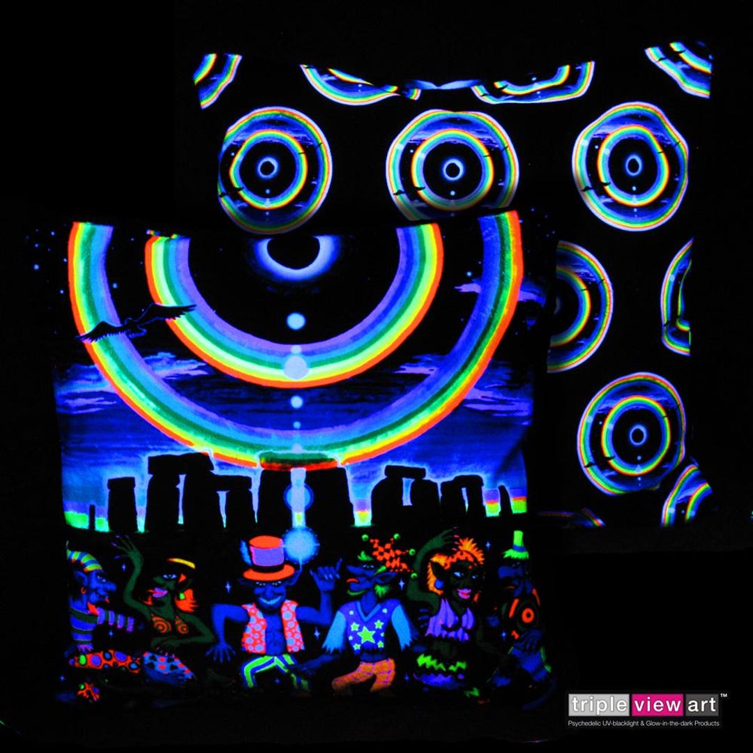 Eclipse Over Stonehenge UV Black Light Fluorescent Glow Psychedelic Art ...