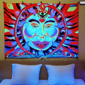 Chillin' Sun UV Black Light Fluorescent Glow Psychedelic Psy Goa Trance Art Backdrop Wall Hanging Home Club Party Festival Deco 3rd Eye Fire image 3