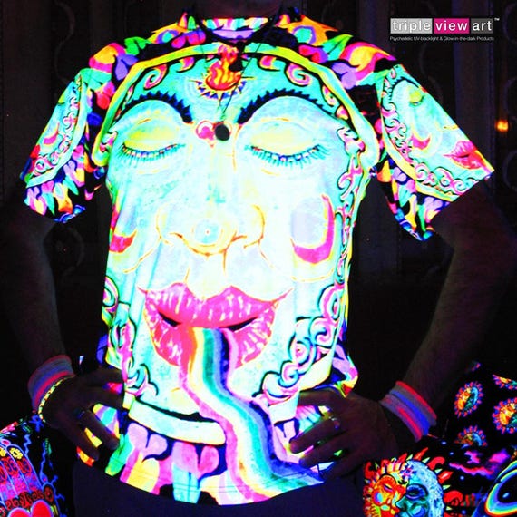 Rainbow Sun UV Black Light Fluorescent Glow Psychedelic Art Mens