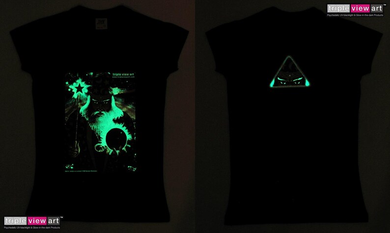 Merlin UV Black Light Fluorescent & Glow In The Dark Phosphorescent Psychedelic Psy Goa Trance Art Club Womens T-shirt image 4