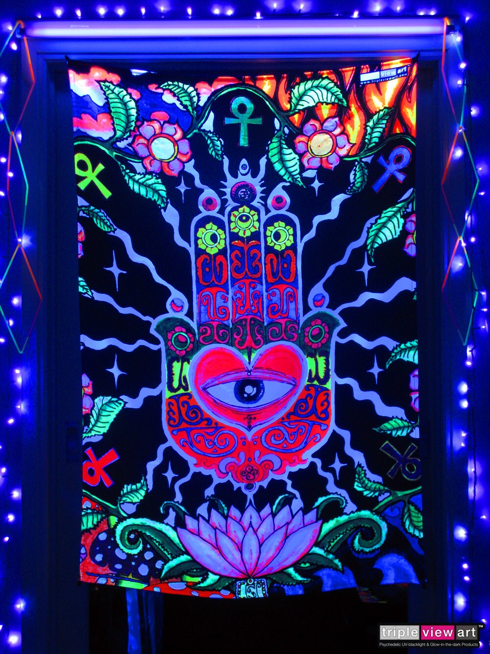 UV BACKDROP Black Light Fluorescent Glow Psychedelic Art Banner Goa Trance  Deco