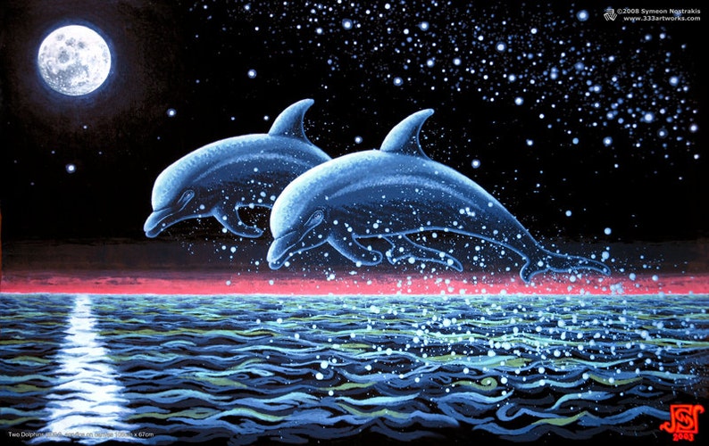 Two Dolphins UV Black Light Fluorescent & Glow In The Dark Phosphorescent Psychedelic Psy Goa Trance Art Poster image 2