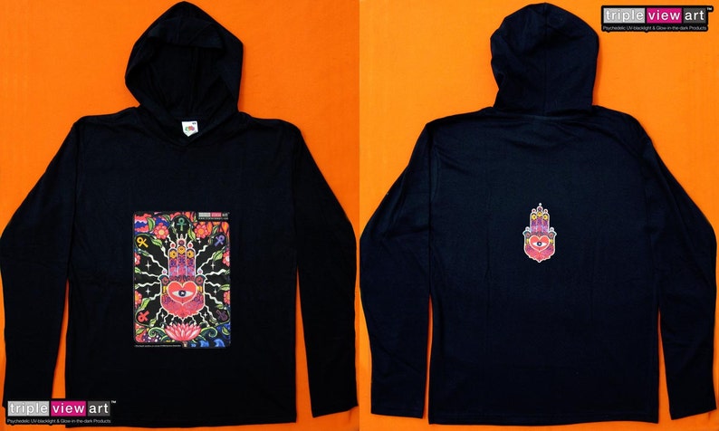 The Hand UV Black Light Fluorescent & Glow In The Dark Phosphorescent Psychedelic Psy Goa Trance Art Club Mens Hoodie image 8