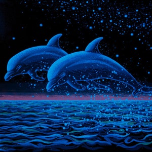 Two Dolphins UV Black Light Fluorescent & Glow In The Dark Phosphorescent Psychedelic Psy Goa Trance Art Poster image 3