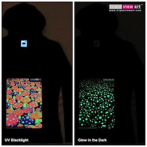 Mushrooms UV Black Light Fluorescent & Glow In The Dark Phosphorescent Psychedelic Psy Goa Trance Art Club Womens Hoodie image 1