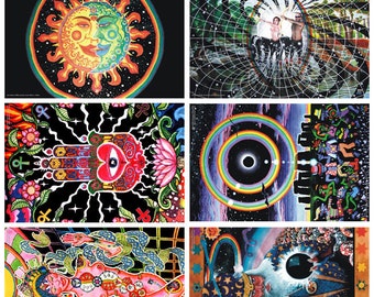 Set of 10 UV Black Light Fluorescent & Glow In The Dark Phosphorescent Psychedelic Psy Goa Trance Art Posters