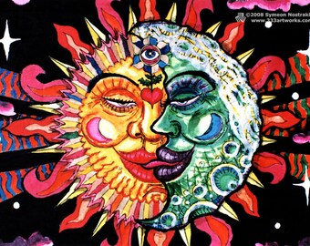 Magic Sunmoon UV Black Light Fluorescent & Glow In The Dark Phosphorescent Psychedelic Psy Goa Trance Art Postcard