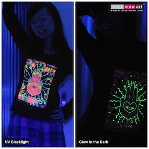 ザ・ハンド UV ブラックライト 蛍光 & 暗闇で光る 蓄光 サイケデリック サイケ ゴア トランス アート クラブ レディース パーカー