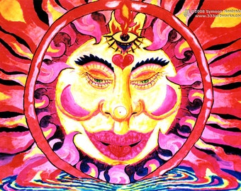 Chillin Sun UV Black Light Fluorescent & Glow In The Dark Phosphorescent Psychedelic Psy Goa Trance Art Postcard