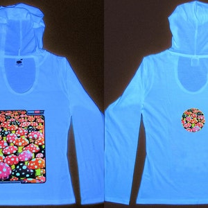 Mushrooms UV Black Light Fluorescent & Glow In The Dark Phosphorescent Psychedelic Psy Goa Trance Art Club Womens Hoodie image 7