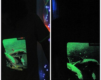 Dolphins UV Black Light Fluorescent & Glow In The Dark Phosphorescent Psychedelic Psy Goa Trance Art Club Mens T-shirt