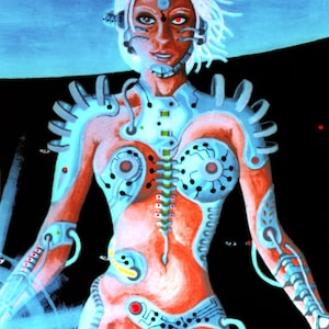 Biomechanoid UV Black Light Fluorescent & Glow In The Dark Phosphorescent Psychedelic Psy Goa Trance Art Postcard image 1