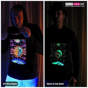 Magic Sunmoon UV Black Light Fluorescent & Glow In The Dark Phosphorescent Psychedelic Psy Goa Trance Art Club Mens Hoodie