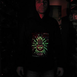 The Hand UV Black Light Fluorescent & Glow In The Dark Phosphorescent Psychedelic Psy Goa Trance Art Club Mens Hoodie image 4