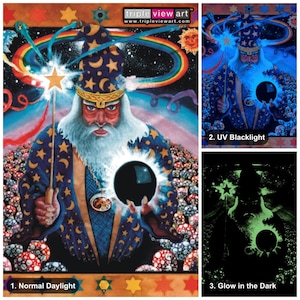 Merlin UV Black Light Fluorescent & Glow In The Dark Phosphorescent Psychedelic Psy Goa Trance Art Poster