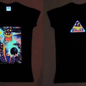 Merlin UV Black Light Fluorescent & Glow In The Dark Phosphorescent Psychedelic Psy Goa Trance Art Club Womens T-shirt image 3