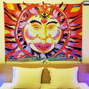 Chillin' Sun UV Black Light Fluorescent Glow Psychedelic Psy Goa Trance Art Backdrop Wall Hanging Home Club Party Festival Deco 3rd Eye Fire image 2
