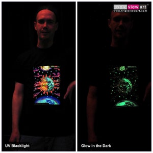 Magic Sunmoon UV Black Light Fluorescent & Glow In The Dark Phosphorescent Psychedelic Psy Goa Trance Art Club Mens T-shirt