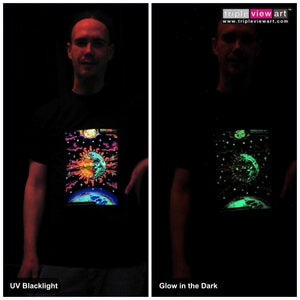 Magic Sunmoon UV Black Light Fluorescent & Glow In The Dark Phosphorescent Psychedelic Psy Goa Trance Art Club Mens T-shirt image 1