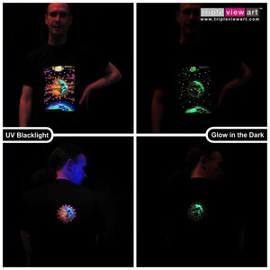 Magic Sunmoon UV Black Light Fluorescent & Glow In The Dark Phosphorescent Psychedelic Psy Goa Trance Art Club Mens T-shirt image 2