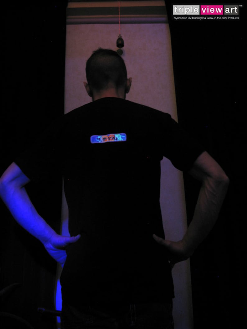 Biomechanoid UV Black Light Fluorescent & Glow In The Dark Phosphorescent Psychedelic Psy Goa Trance Art Club Mens T-shirt image 5