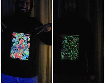 Chakra Girl UV Black Light Fluorescent & Glow In The Dark Phosphorescent Psychedelic Psy Goa Trance Art Club Mens Hoodie