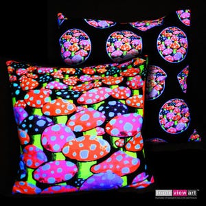 Pilze UV Schwarzlicht Fluoreszierendes Glow Psychedelic Kunst Doppelseitig Plüsch Velour Kissenbezug Dekorativer Kissenbezug