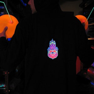 The Hand UV Black Light Fluorescent & Glow In The Dark Phosphorescent Psychedelic Psy Goa Trance Art Club Mens Hoodie image 5