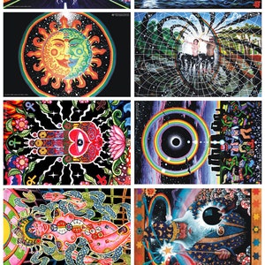 Set of 10 UV Black Light Fluorescent & Glow In The Dark Phosphorescent Psychedelic Psy Goa Trance Art Posters