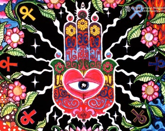 The Hand UV Black Light Fluorescent & Glow In The Dark Phosphorescent Psychedelic Psy Goa Trance Art Postcard