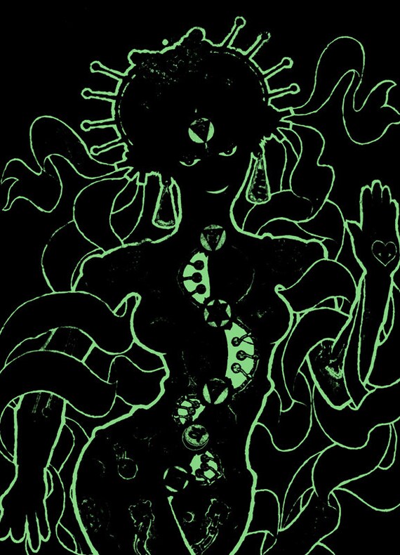 POSTCARD UV-Blacklight Fluorescent Glow-In-The-Dark Psychedelic Psy Goa Art Card