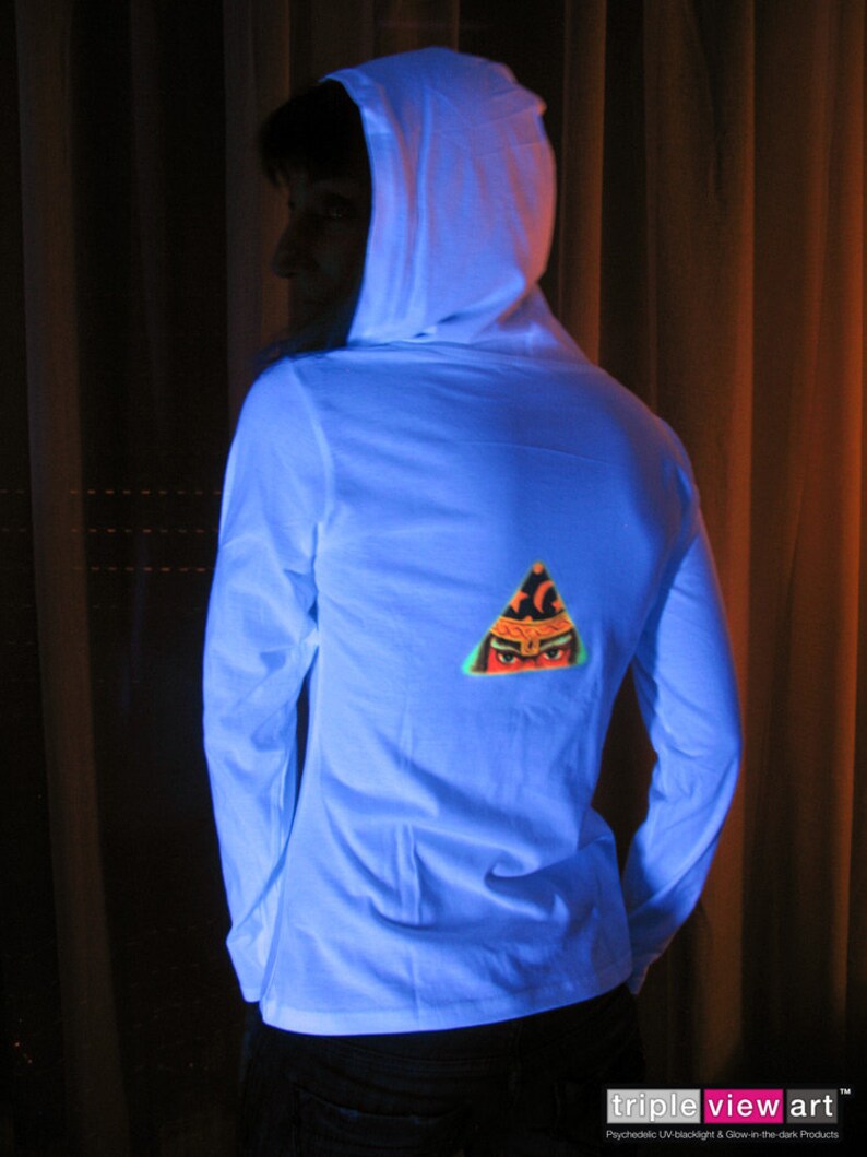 Merlin UV Black Light Fluorescent & Glow In The Dark Phosphorescent Psychedelic Psy Goa Trance Art Club Womens Hoodie zdjęcie 5