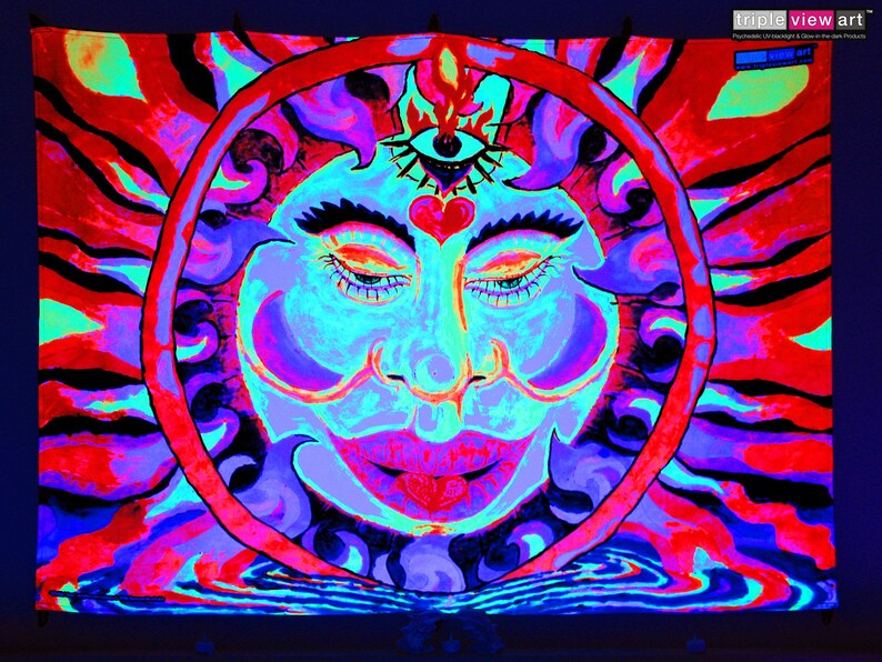 Chillin' Sun UV Black Light Fluorescent Glow Psychedelic Psy Goa Trance Art Backdrop Wall Hanging Home Club Party Festival Deco 3rd Eye Fire image 5