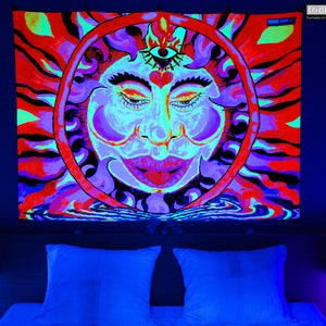 Chillin' Sun UV Black Light Fluorescent Glow Psychedelic Psy Goa Trance Art Backdrop Wall Hanging Home Club Party Festival Deco 3rd Eye Fire image 4