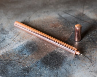 Islandoffer Handmade Copper Military Grade Brass Pen,Gift with 10 Blue Refill 