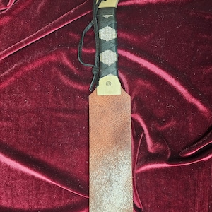 Heavy Brown Genuine Buffalo Leather Slapper Paddle With Leather Wrapped Handle