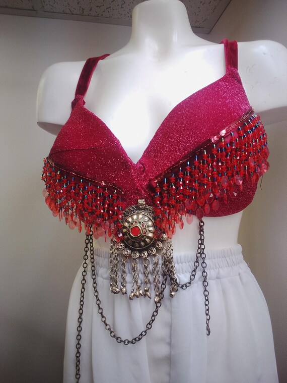 ruby red beaded belly dance top - image 5
