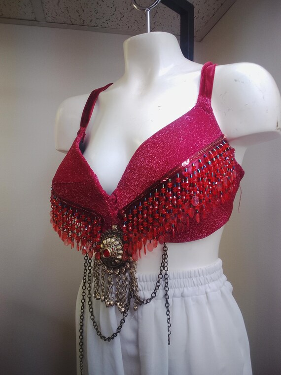 ruby red beaded belly dance top - image 2
