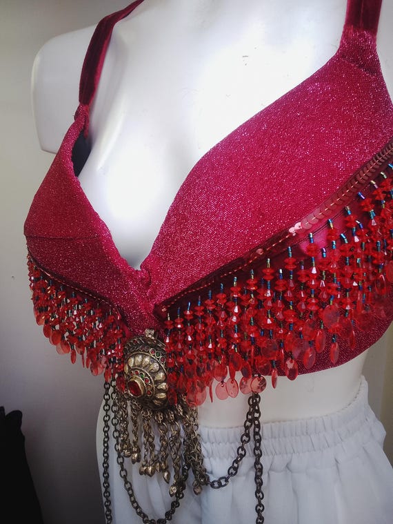 ruby red beaded belly dance top - image 4